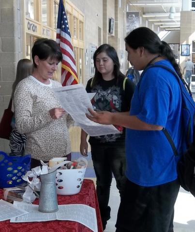 Melanie Greaves talks to students at Orion Jr. High on Constitution Day